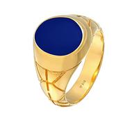Kuzzoi Siegelring Herrenring oval Emaille blau, massiv 13 mm breit aus 925 Sterling Silber vergoldet, Goldener Ring verziert, Ring für Männer, Ringgröße 58, 0609981521_58