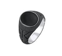 Kuzzoi Siegelring Herrenring oval Emaille schwarz massiv 13 mm 925 Silber | Silberring schwarz oxidiert Ring für Männer in der Ringgröße 60 - 66