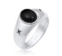 Kuzzoi Siegelring Herrenring oval mit Onyx Schwarz, massiv 9 mm breit in 925 Sterling Silber, Silberring mit Logo schwarz oxidiert, Ring für Männer in der Ringgröße 64, 0602932120_64