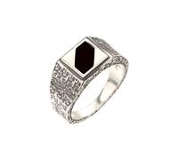 KUZZOI Siegelring Quadrat Strukturiert Emaille Schwarz 925 Sterling Silber 62 Herren