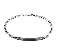 Kuzzoi Silber ID-Armband für Herren, handgefertigtes Figaro Armband (4 mm) aus oxidierten 925 Sterling Silber, Herren-Armband mit Gravur Platte, Schildarmband für Männer, Länge 19 cm