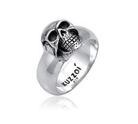 Kuzzoi Totenkopf Herrenring massiv 10 mm breit 925 Silber schwarz | schwarz oxidiert mit Gravur Ring für Männer in der Ringgröße 60 - 66