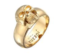 Kuzzoi Totenkopf Herrenring massiv 10 mm breit 925 Silber vergoldet | Bikerring Siegelring Ring für Männer in der Ringgröße 60 - 66