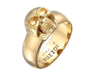 Kuzzoi Totenkopf Herrenring massiv 10 mm breit in 925 Sterling Silber vergoldet Bikerring Siegelring Ring für Männer Ringgröße 62, 0603463023_62