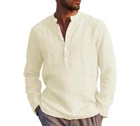 Kvruhuiy Herren Langarm Leinenhemden Freizeithemden Männer Lässige Sommer Strand Hemd Tops Beige XXL