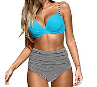 Kwatieh Damen Gestreiftes Bikini-Set mit Brustpolster Bikinis Push Up mit Bügel Zweiteiliger Bademode #0129