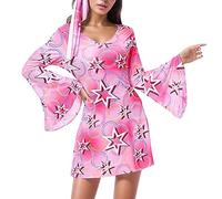 Kwatieh Halloween Damenkleid mit 70er Jahre Druck im Hippie Disco Stil für lässige Freizeit Sexy Kleid Damen Boho Kleider Elegant FüR Hochzeit Langes Mit äRmeln