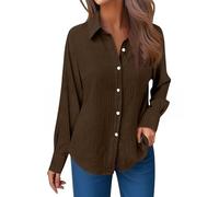 Kwatieh Musselin Bluse Damen V-Ausschnitt Baumwolle Langarm Bluse Lässig Elegant Hemdbluse Lockere Passform Tunika Leicht Luftige Oberteil Mit Knöpfen Und Tasche #0131A