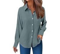 Kwatieh Musselin Bluse Damen V-Ausschnitt Baumwolle Langarm Bluse Lässig Elegant Hemdbluse Lockere Passform Tunika Leicht Luftige Oberteil Mit Knöpfen Und Tasche #0131A