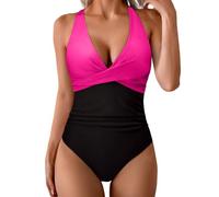 Kwatieh Push-Up Badeanzug Damen V-Ausschnitt Einteiler mit Bügel-BH für Strandurlaub Schwimmbad Bikinis FüR Tankini GroßE GrößEn MäDchen Sport BadeanzüGe GrößE