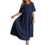 Kwatieh Weiches Sommerkleid Naturfasern mit Rundhalsausschnitt Fünf-Punkt-Ärmeln für lässige Eleganz Kleider FüR HochzeitsgäSte FrüHlings Outfit Damen Strandkleider Frauen Ab 50 Festival Curvy