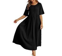 Kwatieh Weiches Sommerkleid Naturfasern mit Rundhalsausschnitt Fünf-Punkt-Ärmeln für lässige Eleganz Kleider FüR HochzeitsgäSte FrüHlings Outfit Damen Strandkleider Frauen Ab 50 Festival Curvy