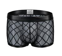 Kwelt Herren Unterhose Mesh Transparent Boxershorts Strings Netz Unterwäsche Transparent Bikini Slips Shorts Pants, Gr.-Asien XL / EU M-L,Schwarz