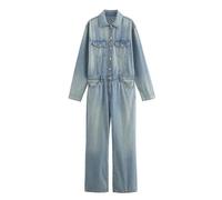 KWISUAWHGA Vintage-Jeans-Overall für Damen Langärmelig mit Knopfleiste Umlegekragen Lässiger Jeans-Overall in Voller Länge,Light blue,S