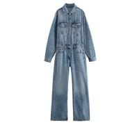 KWISUAWHGA Vintage-Jeans-Overall für Damen Langärmelig mit Knopfleiste Umlegekragen Lässiger Jeans-Overall in Voller Länge,Blau,S