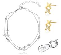 KWJEIULSOQ Armband Silber 925 Damen Sterne Armband Damen Silber mit Ohrringe Mama Geschenk ，Geschenke für Freundin，Herzensmensch Geschenk，Schutzengel Geschenk，Geschenke für Beste Freundin (B)