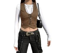 KWTF Gothic Retro Button Down Fit Jacke Weste Solide Ästhetische Vintage Slim Tank Tops Ärmellose Weste im Punk-Stil