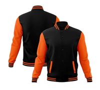KXK Herrenmode Varsity Jacke, leger, Baumwolle, Letterman, Baseball, Bomberjacke, leichter Mantel, Schwarz-Orange-16, Small