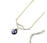 KXQYIKYI 8-9mm natürliche weiße schwarze Perle Anhänger 925 Sterling Silber Halsband Halskette für Frauen S925 Silber Halsketten
