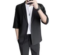 KYATON Lässige Herren Blazerjacke, Lockere Anzugjacke Mit Einem Knopf, Leicht, Revers, Kurzärmelig, Anzugjacke, Sommerparty, Smokingjacke, Moderne Freizeitjacke, Oberteil, Schwarz, L