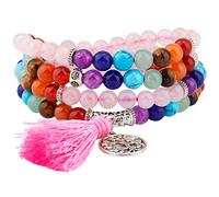 KYEYGWO 108 Gebet Mala Perlen Armband für Damen Herren, 6mm Tibetisch-buddhistischen 7 Chakra Heilstein Halskette für Unisex, Rosenquarz