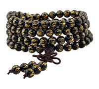 KYEYGWO 108 Gebet Mala Perlen Armband für Damen Herren, 6mm Tibetisch-buddhistischen 7 Chakra Heilstein Halskette für Unisex, Schwarzer Achat