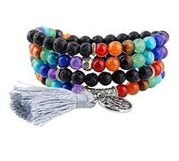 KYEYGWO 108 Gebet Mala Perlen Armband für Damen Herren, 6mm Tibetisch-buddhistischen 7 Chakra Heilstein Halskette für Unisex, Lava Rock