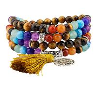 KYEYGWO 108 Gebet Mala Perlen Armband für Damen Herren, 6mm Tibetisch-buddhistischen 7 Chakra Heilstein Halskette für Unisex, Tigerauge Stein