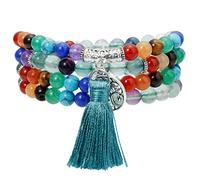 KYEYGWO 108 Gebet Mala Perlen Armband für Damen Herren, 6mm Tibetisch-buddhistischen 8 Chakra Heilstein Halskette für Unisex, Fluorit