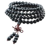 KYEYGWO 108 Gebet Mala Perlen Armband für Damen Herren, 6mm Tibetisch-buddhistischen Heilstein Halskette für Unisex, Schwarzer Achat