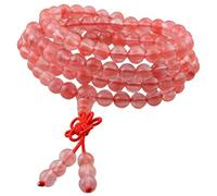 KYEYGWO 108 Gebet Mala Perlen Armband für Damen Herren, 6mm Tibetisch-buddhistischen Heilstein Halskette für Unisex, Kirschquarz