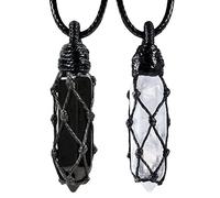 KYEYGWO 2 Stück Heilstein Punkt Anhänger Halskette für Damen und Herren, Kristall Sechseckiger Ketten Stein Paar-Anhänger Chakra Pendel Hexagon Schmuck, Bergkristall & Obsidian