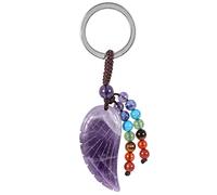 KYEYGWO Amethyst Heilung Kristall Engelsflügel Schlüsselanhänger für Unisex, 7 Chakra Stein Schlüsselring Deko Heilstein Flügel Taschenanhänger Glücksbringer Anhänger für Schlüsselband