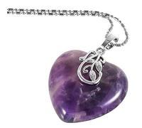 KYEYGWO Amethyst Kristall Herz Anhänger für Damen, Metall Blatt Halsketten Heilung Edelstein Kettenanhänger Liebe Schmuck Herzförmige Amulett