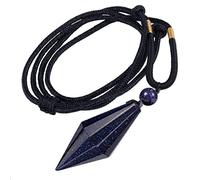 KYEYGWO Blauer Sandstein Doppelte Kristall Punkt Anhänger für Damen und Herren, Verstellbare Doppelspitze Edelstein Halskette Kegel Stein Pendel Chakra Schmuck für Reiki Heilung Dowsing Meditation