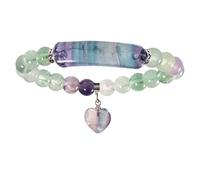 KYEYGWO Fluorite 8mm Kristall Stein Perlen Armband für Unisex, Elastisches Chakra Armband mit Herzform Anhänger für Yoga Reiki