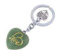 KYEYGWO Grüner Aventurin Heilung Kristall Herz Schlüsselanhänger mit Love Geschnitzte, Baum des Lebens Schlüsselring Deko Herzform Stein Taschenanhänger Leibe Anhänger für Damen und Herren