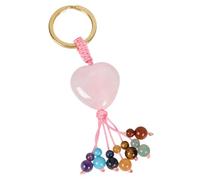 KYEYGWO Heilung Rosenquarz Kristall Herzförmig Schlüsselanhänger für Unisex, 7 Chakra Stein Glücksbringer Schlüsselring Deko Heilstein Taschenanhänger Anhänger