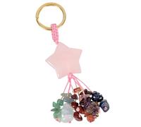 KYEYGWO Heilung Rosenquarz Kristall Stern Schlüsselanhänger für Unisex, 7 Chakra Stein Glücksbringer Schlüsselring Deko Heilstein Taschenanhänger Anhänger