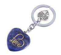 KYEYGWO Lapislazuli Heilung Kristall Herz Schlüsselanhänger mit Love Geschnitzte, Baum des Lebens Schlüsselring Deko Herzform Stein Taschenanhänger Leibe Anhänger für Damen und Herren