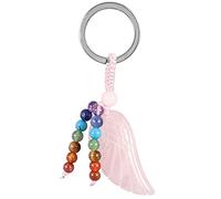KYEYGWO Rosenquarz Heilung Kristall Engelsflügel Schlüsselanhänger für Unisex, 7 Chakra Stein Schlüsselring Deko Heilstein Flügel Taschenanhänger Glücksbringer Anhänger für Schlüsselband