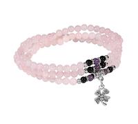 KYEYGWO Rosenquarz Kleeblatt Kristall Perlen Armband für Unisex, Buddhistischer Halsketten Chakra Armbänder Edelstein Wickelarmband Glücksbringer Perlenketten Segen Schmuck