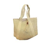 Kyntex Umhängetasche Damen Elegante Stroh Gewebte Handtasche Frauen Urlaub Strand Pendelverkehrsumhängende Taschen-cremig-weiß