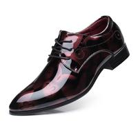 KYOESCAI Herren Klassischer Business Derby Oxford Hochzeit Schuhe Glattleder Lederschuhe Schnürschuh Anzugschuhe,Rot,45 EU