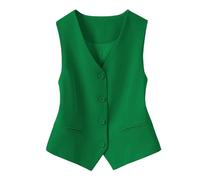 KYUERWK Ärmellose Weste Damen,Vollständig Gefütterte Weste für Damen Festliche Kostüme Mode Ärmellos Button Down V Ausschnitt Crop Top Sommer Anzugweste Elegant Schlank Retro Partyjacke Grün M