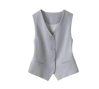 KYUERWK Anzugweste für Damen,Vollständig Gefütterte Weste für Damen Festliche Kostüme Mode Ärmellos Button Down V Ausschnitt Crop Top Sommer Anzugweste Elegant Schlank Retro Partyjacke Hellgrau S