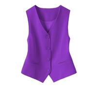 KYUERWK Anzugweste für Damen,Vollständig Gefütterte Weste für Damen Festliche Kostüme Mode Ärmellos Button Down V Ausschnitt Crop Top Sommer Anzugweste Elegant Schlank Retro Partyjacke Lila M