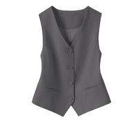 KYUERWK Damenwesten Ärmellos,Vollständig Gefütterte Weste für Damen Festliche Kostüme Mode Ärmellos Button Down V Ausschnitt Crop Top Sommer Anzugweste Elegant Schlank Retro Partyjacke Grau Xl