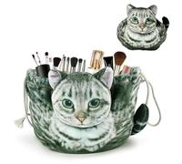 KYYGKY Katzen Kosmetiktasche mit Zugband Schminktasche Täschchen Kosmetiktasche Damen Groß Kulturtasche Süßer Schminckbeutel Tragbares Katzen-Makeup-Täschchen Geschenke für Katzenliebhaber
