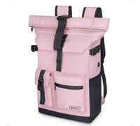 KYYLZ Rucksack Damen,Rolltop Rucksack Herren,28L Groß Schulrucksack Rucksack Wasserdicht mit Laptopfach 17.3 Zoll,Tagesrucksäcke Reiserucksack Lässiger Backpack Freizeit Uni Arbeit Wandern (Rosa)